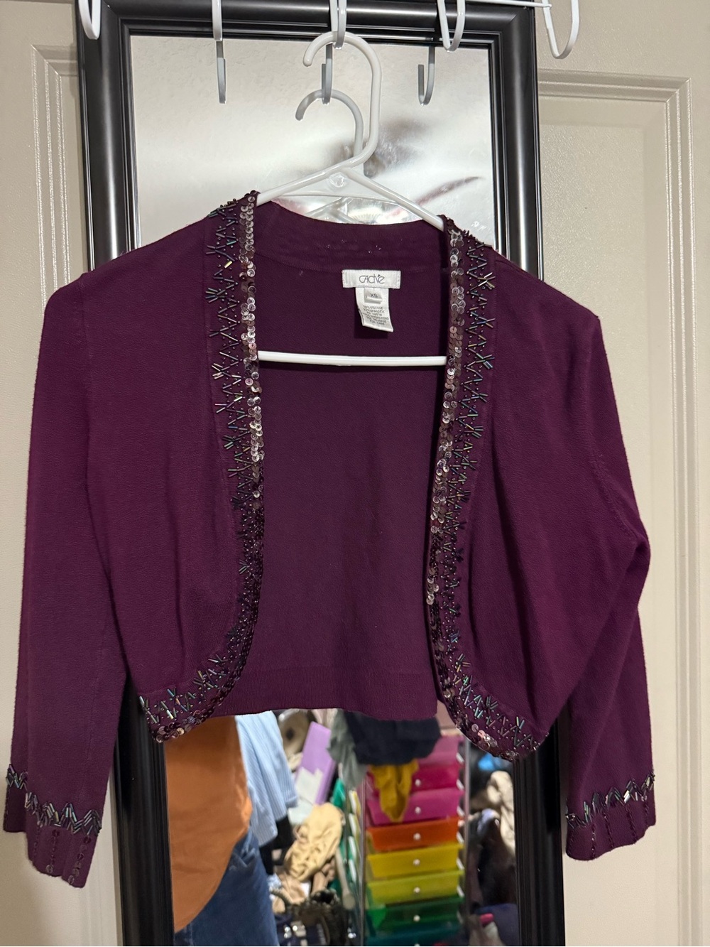 Cache Purple Embellished Cropped Bolero Sweater